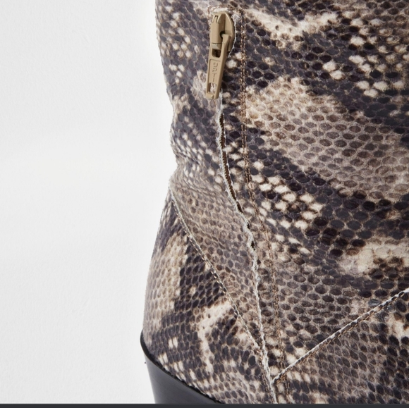 River island block heel thigh knee high slouch snakeskin boots - Picture 10 of 15